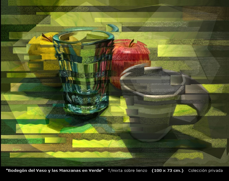 Bodegón del Vaso y las Manzanas en verde